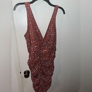 Burnt red floral ruched dress